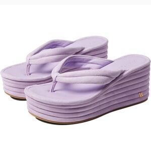 Veronica Beard Geno Lavender Suede Platform Sandals 90's Inspired Wedge Sz 10.5